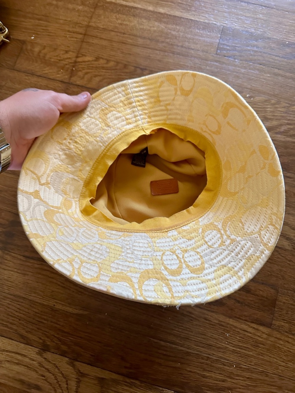 Coach Yellow Signature Bucket Hat with Leather Band - Picture 6 of 6